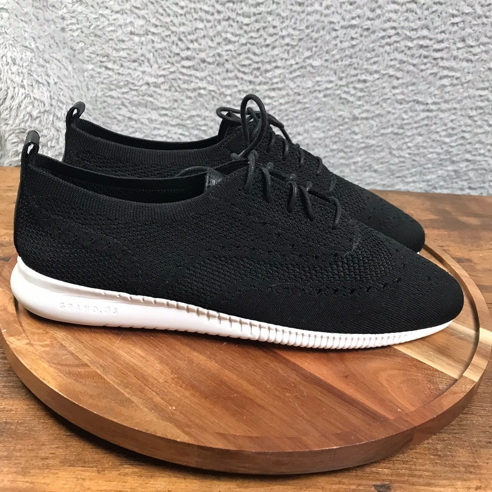 Cole Haan 2.ZeroGrand Stitchlite Wingtip Oxford Womens 11B Black/White Knit Shoe